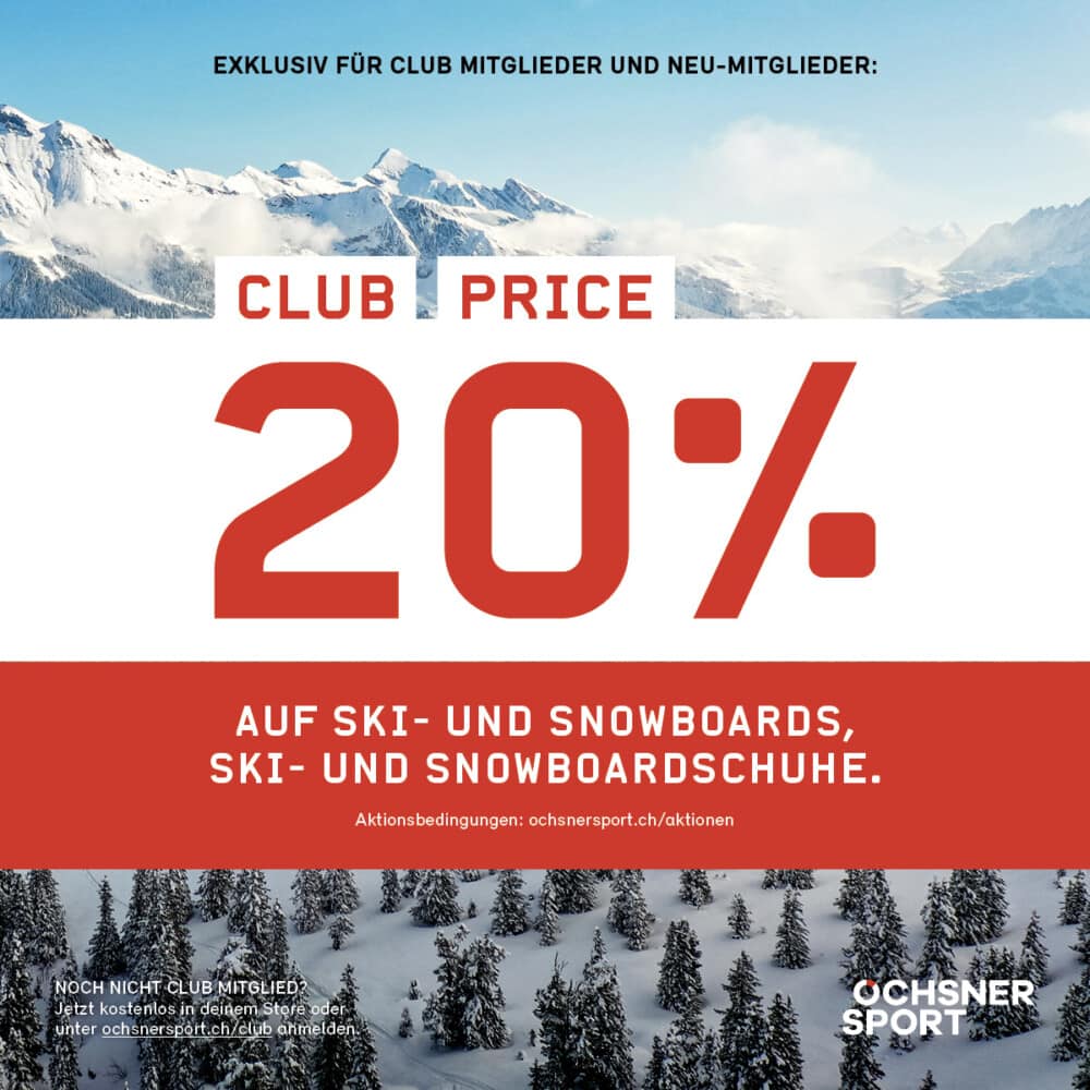 20% auf Ski- und Snowboards bei Ochsner Sport