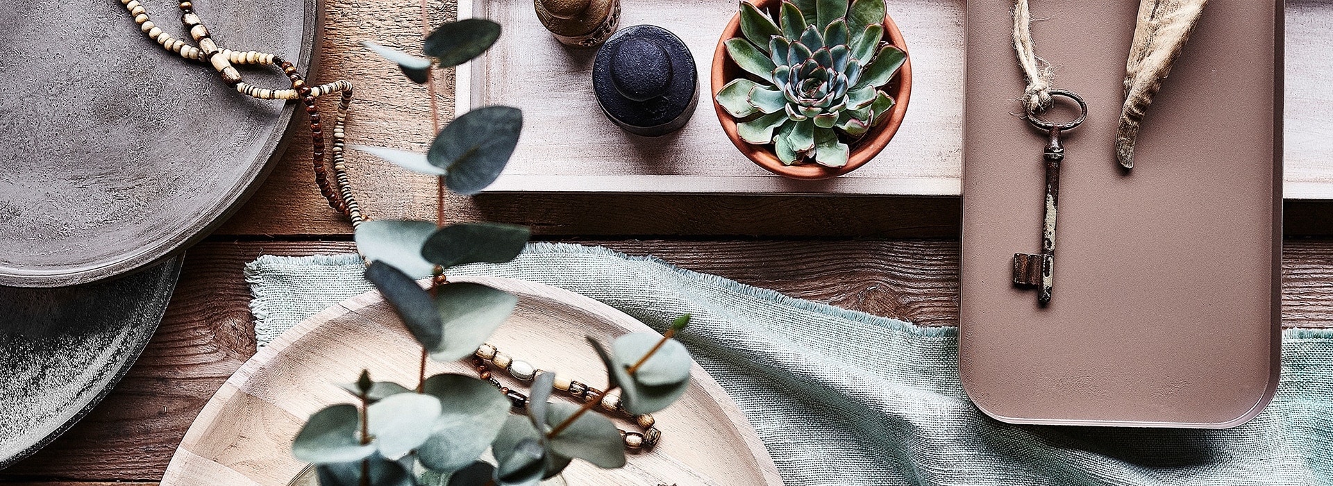 Pflanzen und dekorative Platten